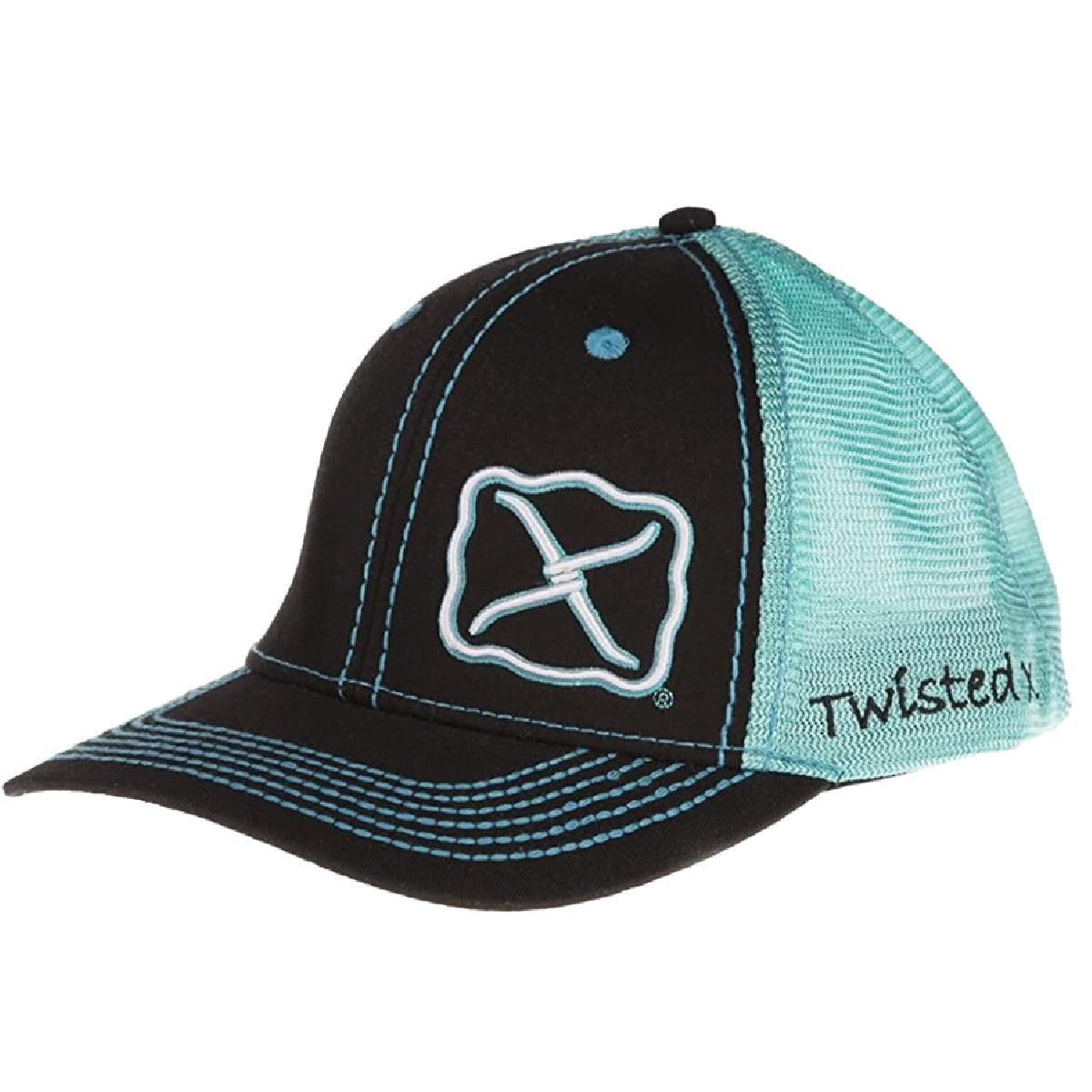 Twisted X Mens Adjustable Snapback Mesh Cap Hat (Black/Turquoise, One Size)
