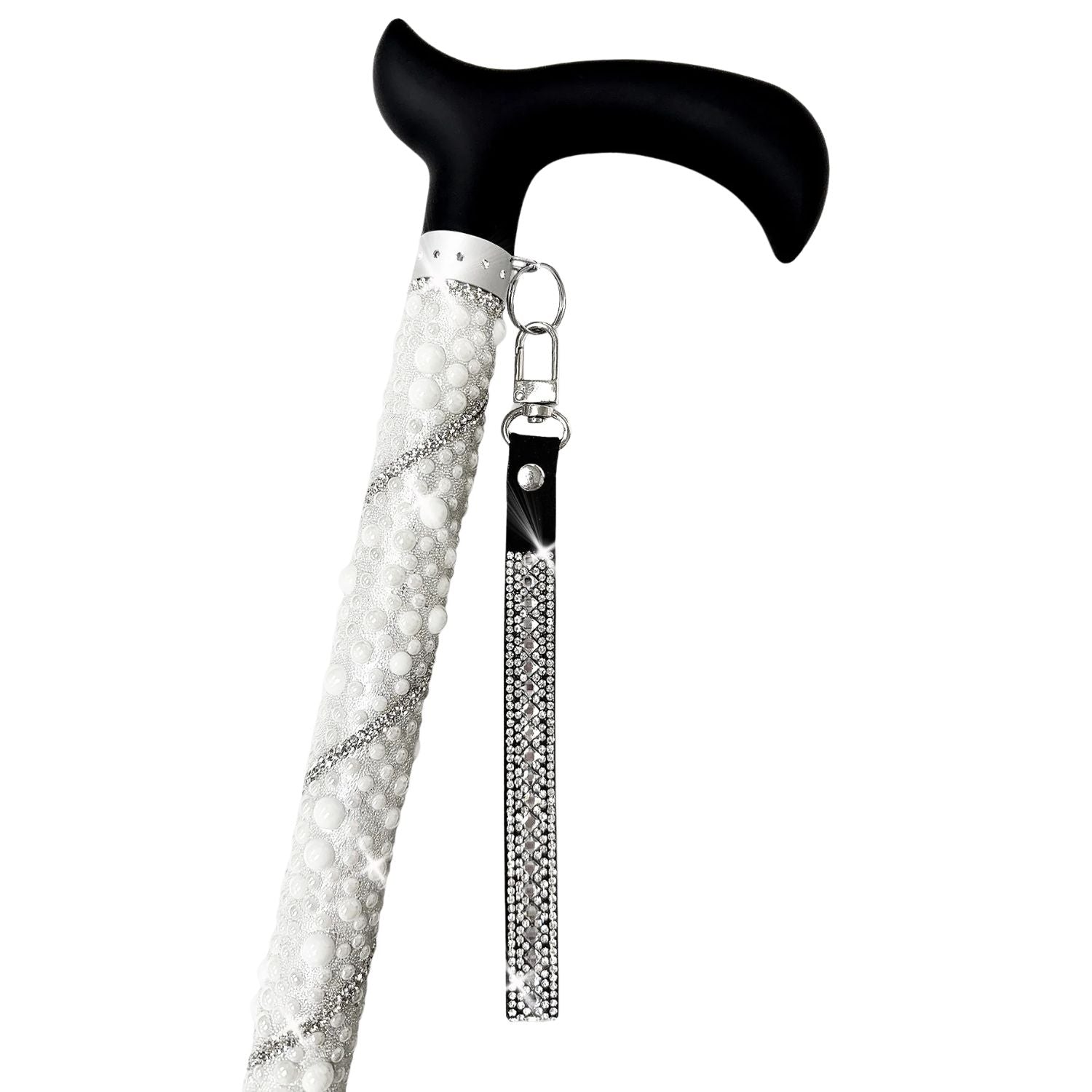 Jacqueline Kent Silver Pearl Adjustable Crystal Rhinestone Sugar Walking Cane