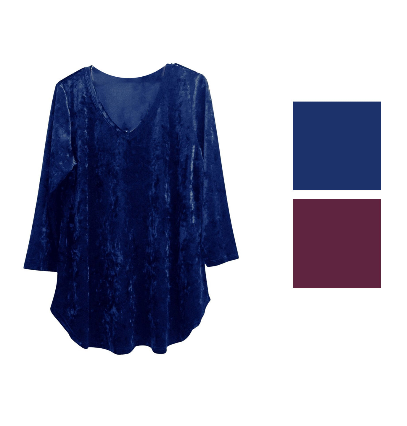 HoneyMe Womens 3/4 Sleeve V-Neck Lightweight Velveteen Top