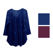 HoneyMe Womens 3/4 Sleeve V-Neck Lightweight Velveteen Top