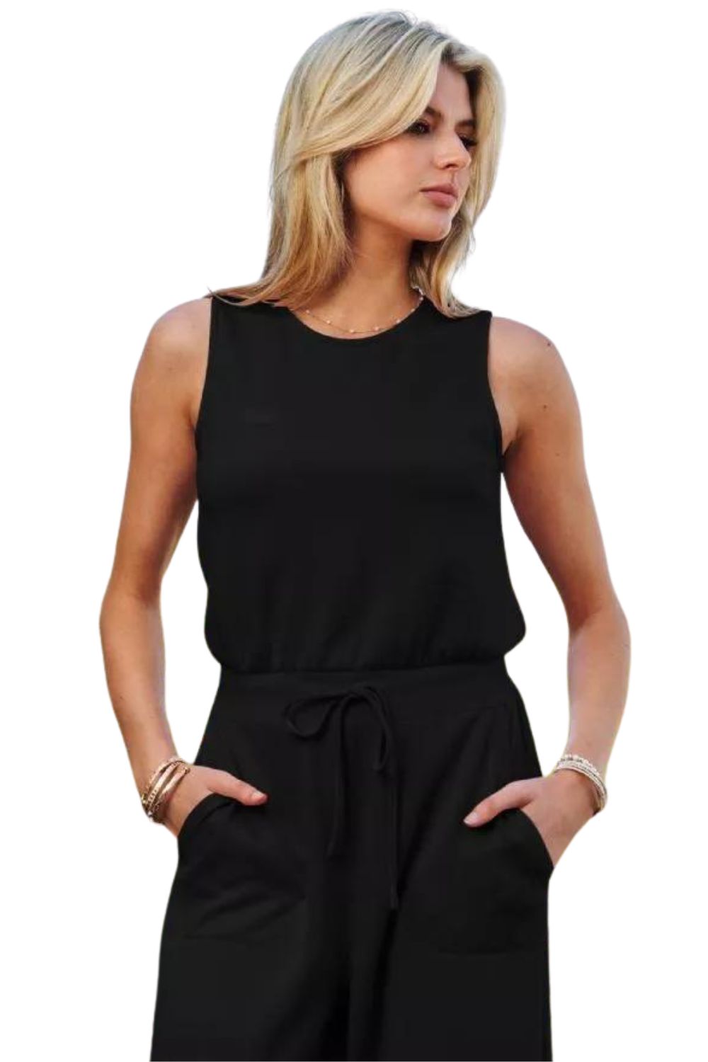 Davi & Dani Womens Solid Boat Neck Bodice Jumpsuit With Pockets