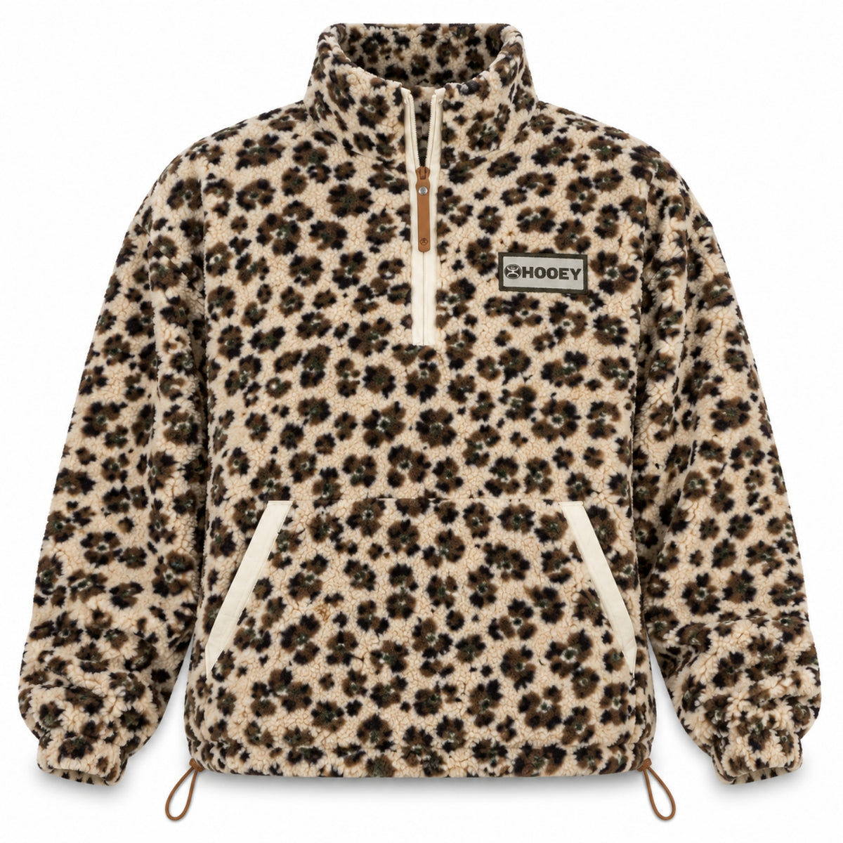 Hooey Women's Kodi Ultra Soft Teddy Fleece Quarter Zip Pullover, Tan Leopard