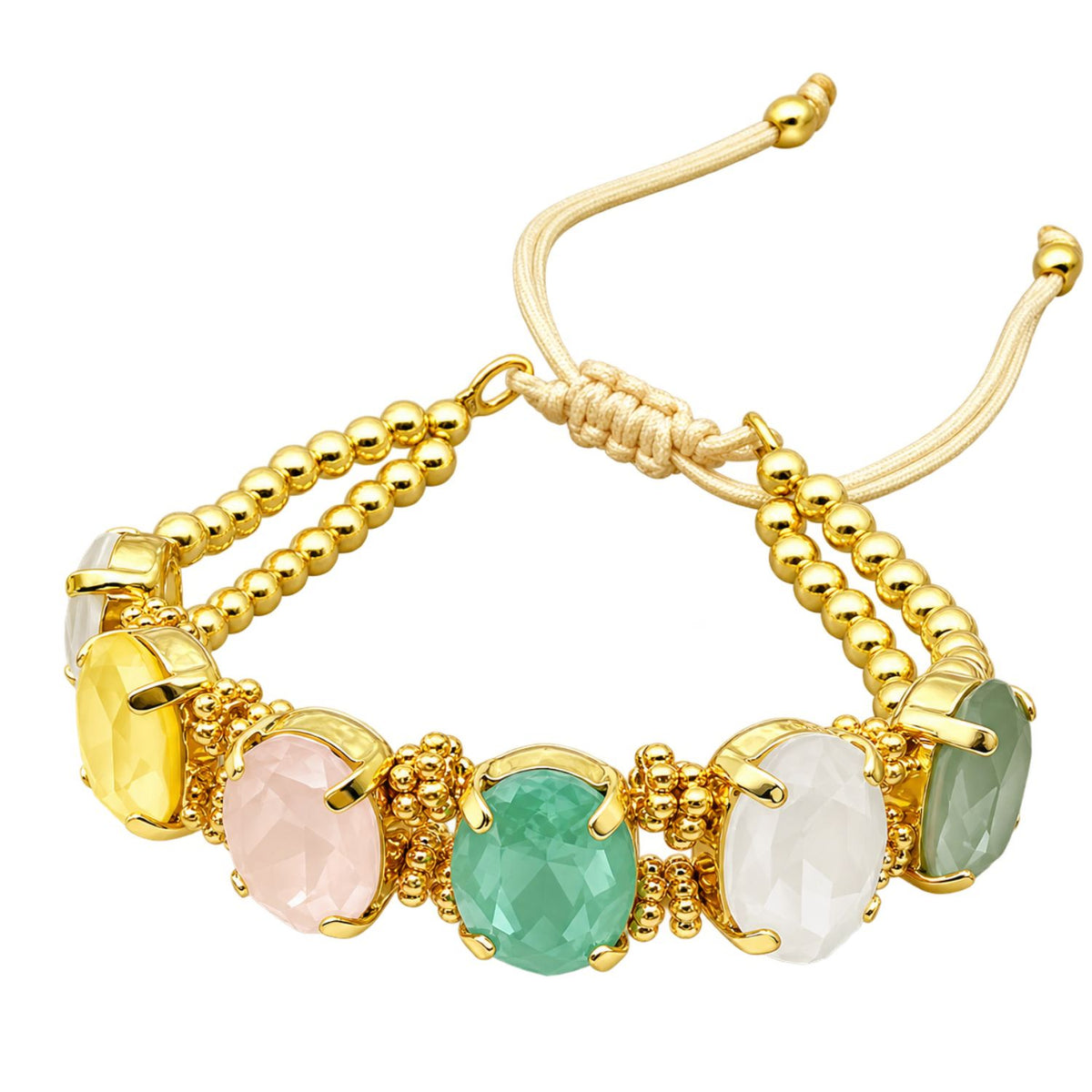 Olive & Brown 18K Gold-Plated Bead & Crystal Adjustable Bracelet