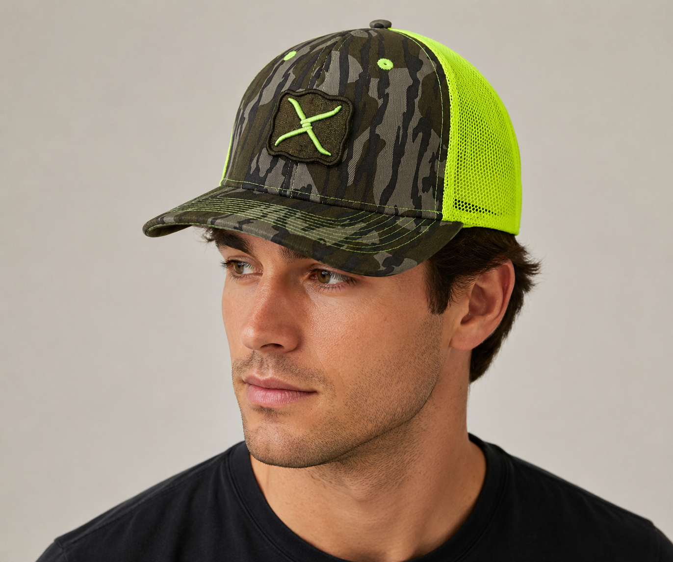 Twisted X Mens Adjustable Snapback Cap Hat (Camo/Safety Yellow)