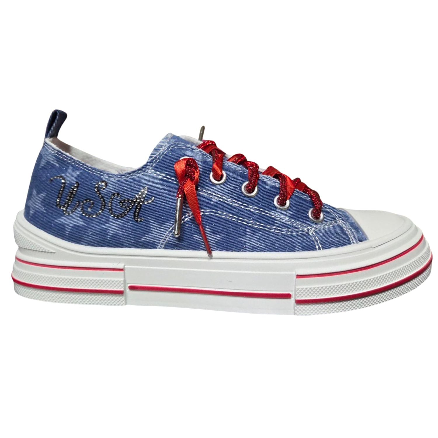 Very G Womens Aman USA Lace Up Platform Slip On Canvas Sneaker, Dark Denim