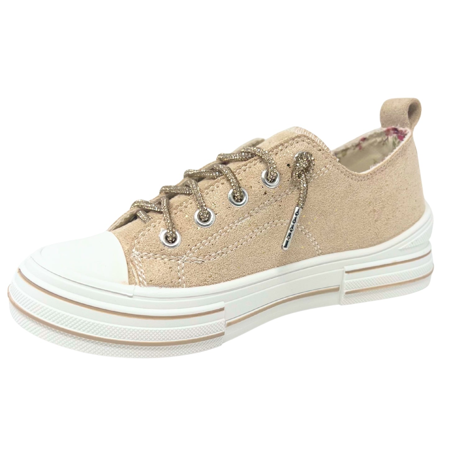 Very G Aman Suede Women's Rhinestone Lace Platform Sneaker, Natural