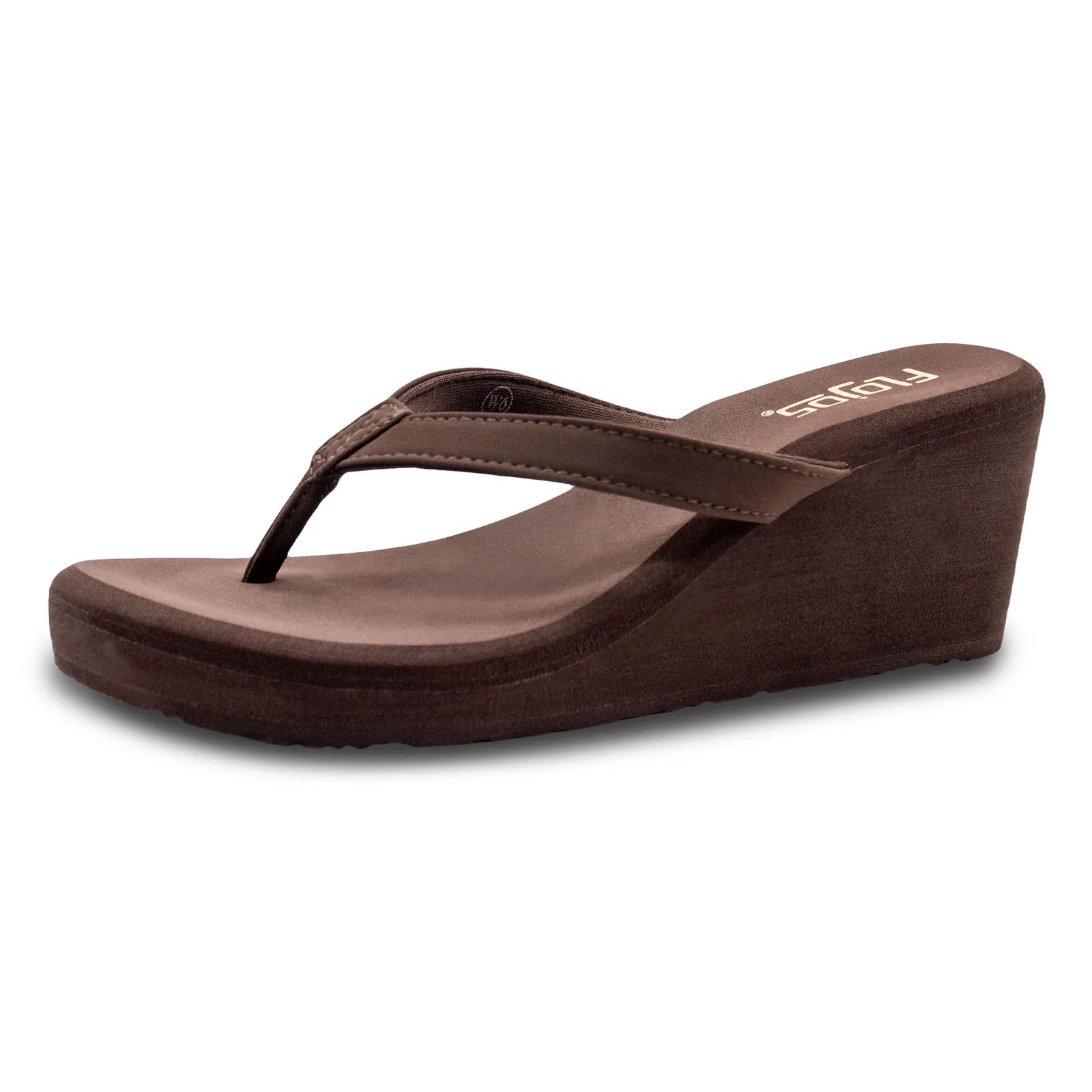 Flojos Womens Olivia Slip On Wedge Thong Sandals- Brown