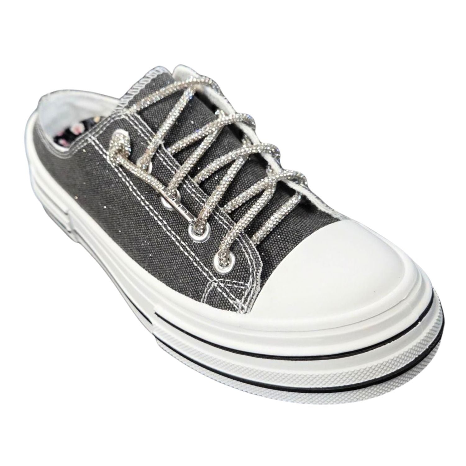 Very G Womens Aman Slip On Platform Sparkle Canvas Sneaker, Black