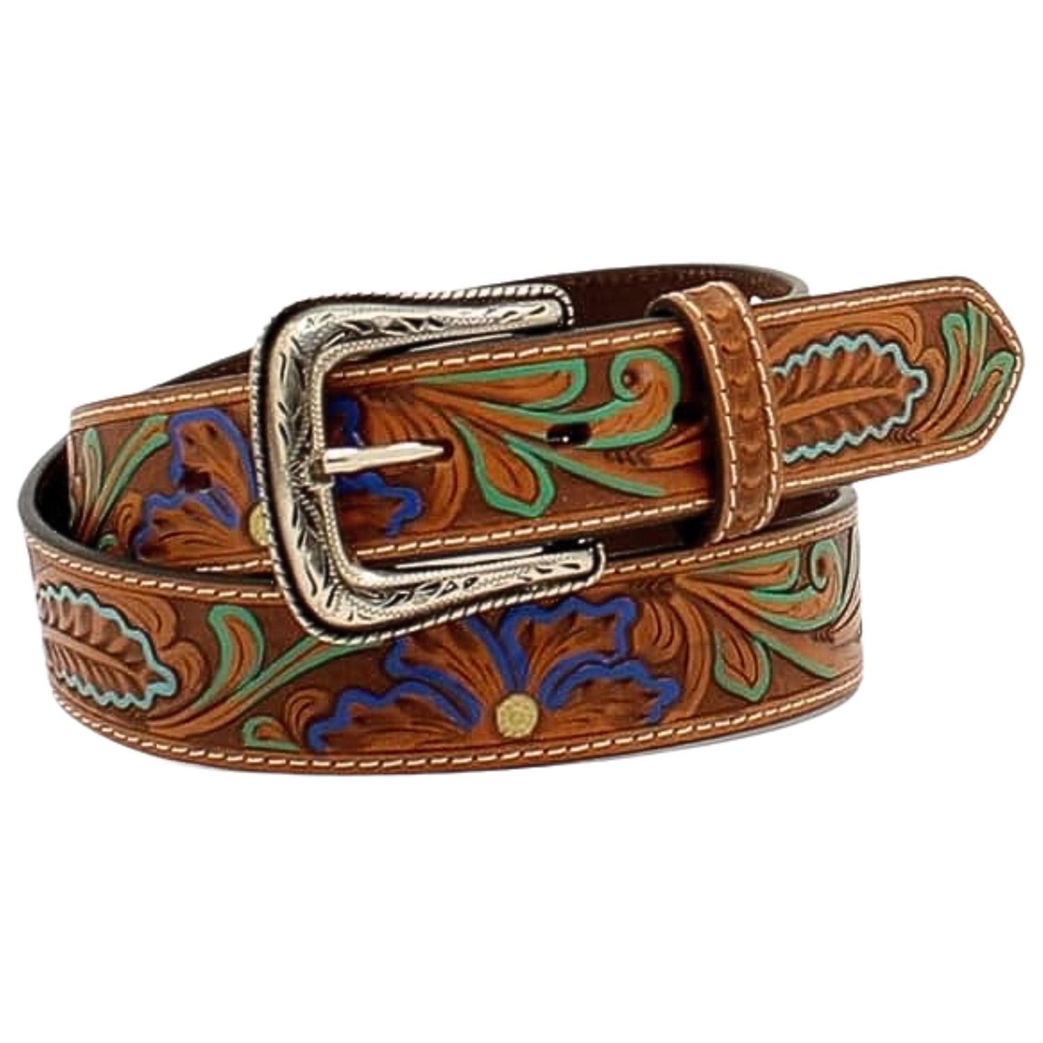 Nocona Mens Floral Tooled Western Leather Belt