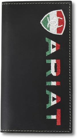 Ariat Mens Mexican Flag Embroidered Logo Leather Rodeo Checkbook Wallet