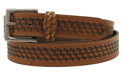 HDX Mens Brown Leather Basketweave Tooled Belt, 36