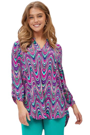 Dear Scarlett Womens Lizzy Relaxed Flowy High Low Blouse, Multi