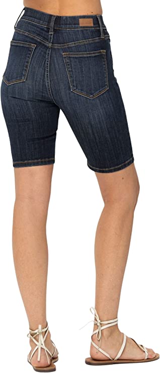 Judy Blue Womens High Waist Pull On Biker Denim Shorts