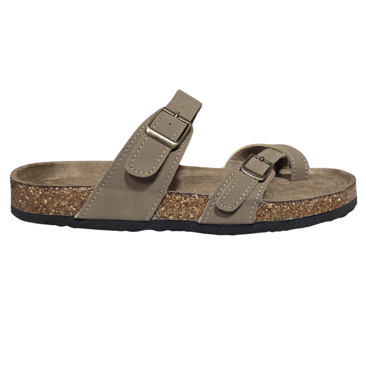 Outwoods Womens Bork-30 Vegan Leather Slip On Toe Loop Sandals, Taupe