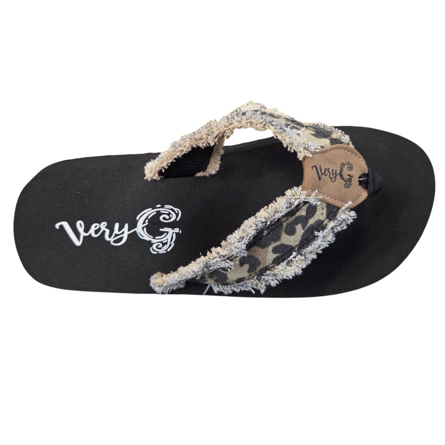Very G Womens GJazz 3 Frayed Top Fashion Slip On Flip Flop Sandal, Tan Leopard