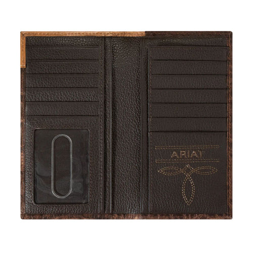 Ariat Mens Croco Texture Floral Embossed Leather Rodeo Checkbook Wallet