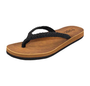 Flojos Womens Sky Slip On Arch Support Flip Flop Thong Sandals- Black/Tan