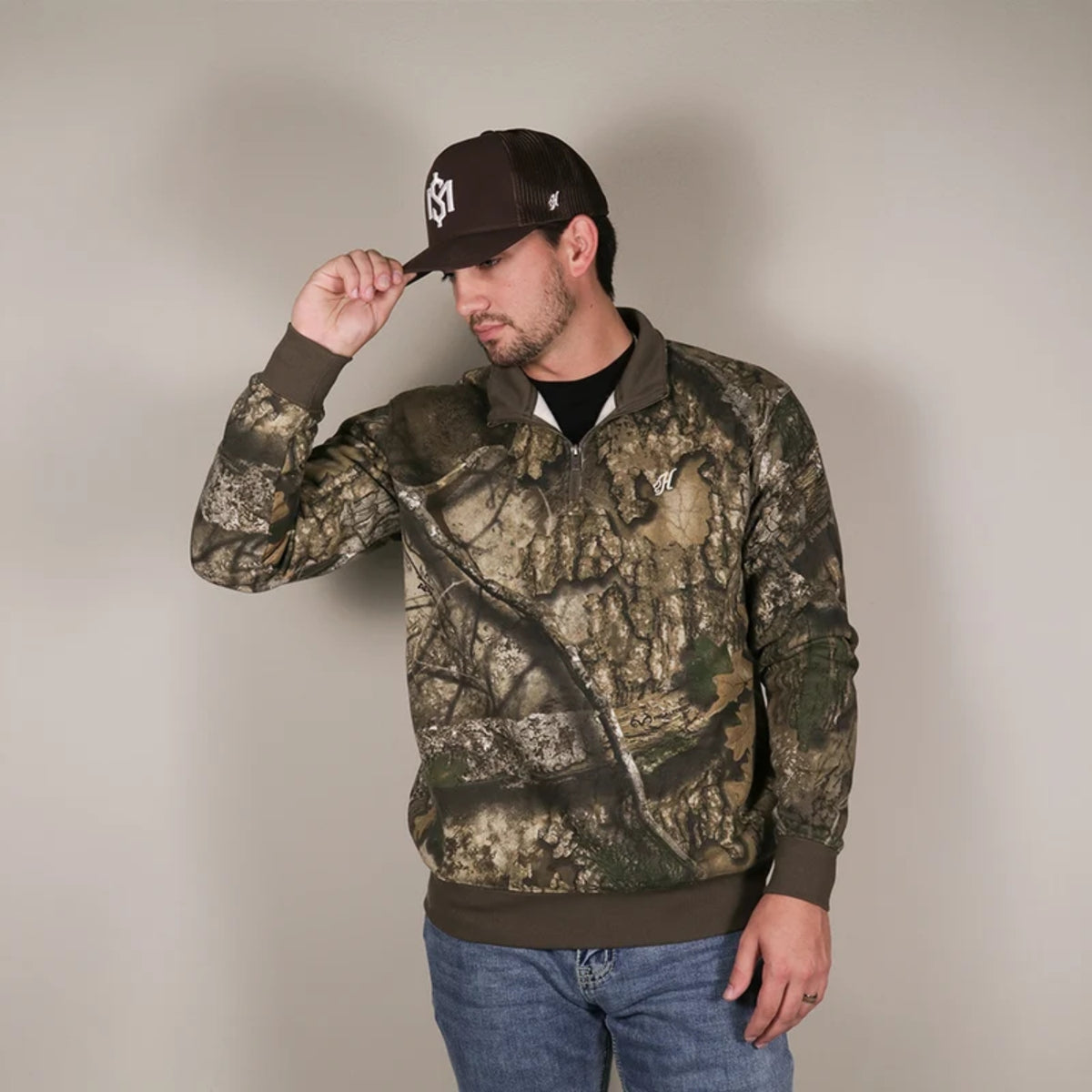 Hooey Men's Miles Realtree EDGE Camo Quarter Zip Pullover Sweatshirt