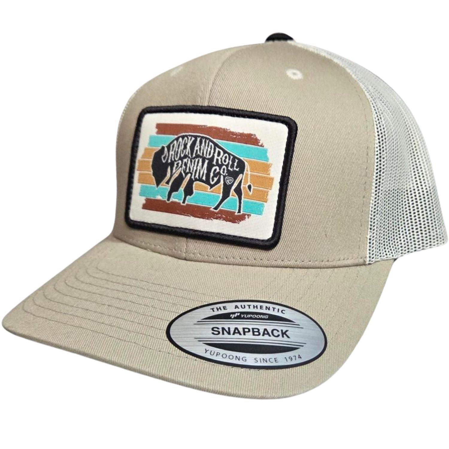 Rock n Roll Denim Mens Buffalo Logo Adjustable Snapback Cap Hat, Tan