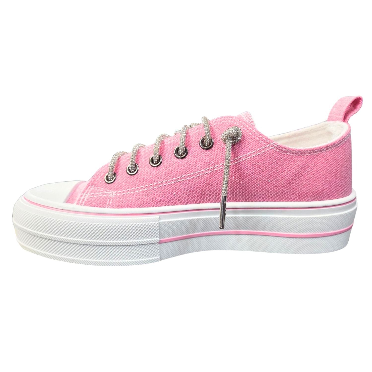 Very G Womens Harmon Sparkle Lace Up Slip On Canvas Platform Sneaker, Pink