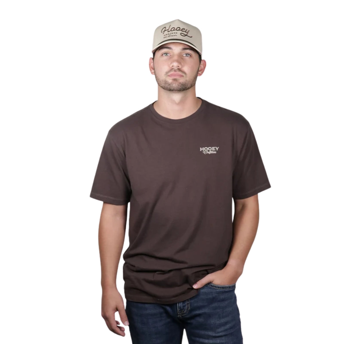 Hooey Men's Flock Shot Bird Logo Short Sleeve T-Shirt, Dark Brown