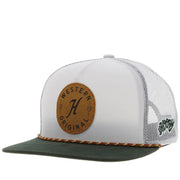Hooey Mens "Spur" White with Leather Circle Patch and Rope Detail Trucker Hat