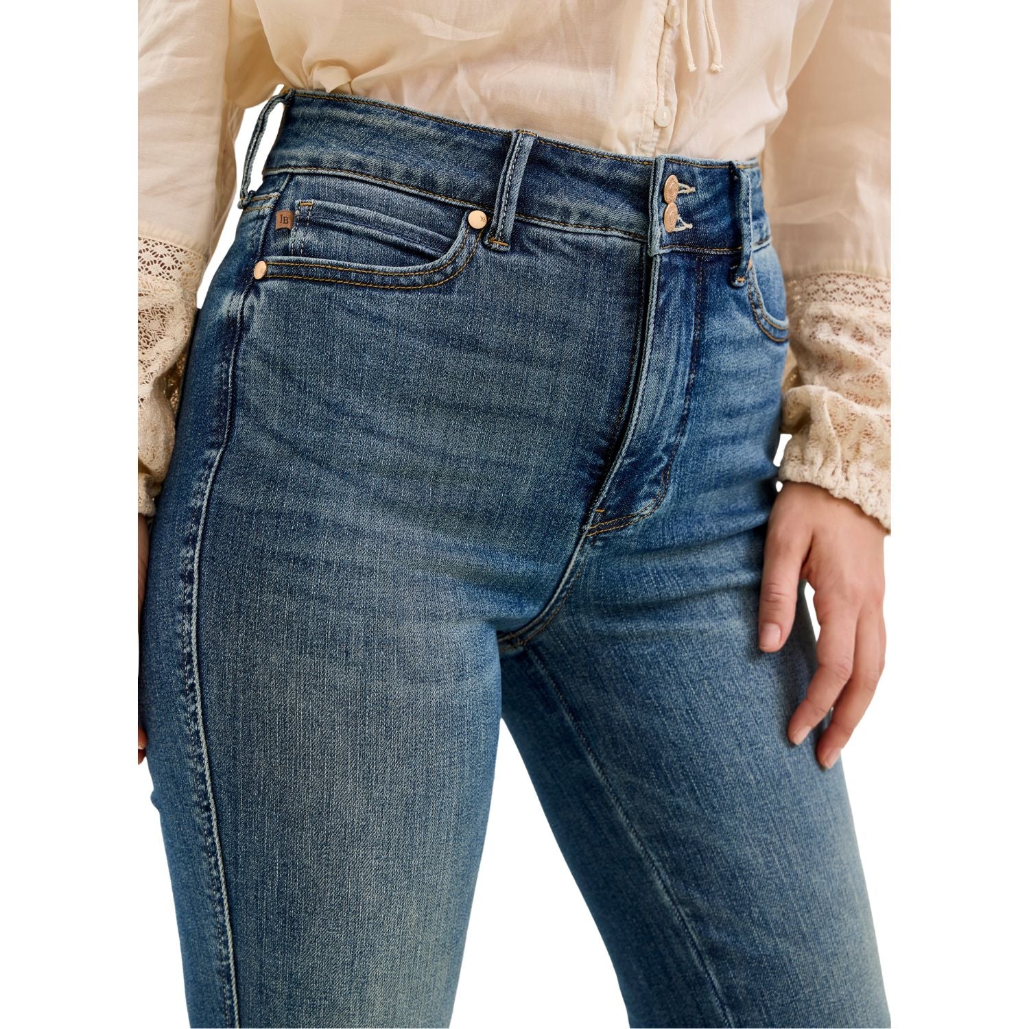 Judy Blue Womens High Waist Tummy Control Jaqueline Flare Denim Jeans- Dark Wash