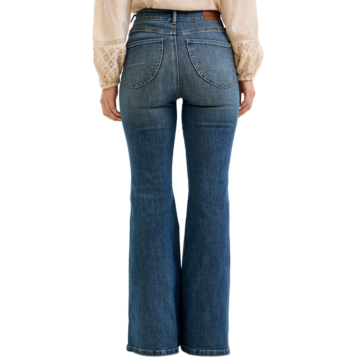 Judy Blue Womens High Waist Tummy Control Jaqueline Flare Denim Jeans- Dark Wash
