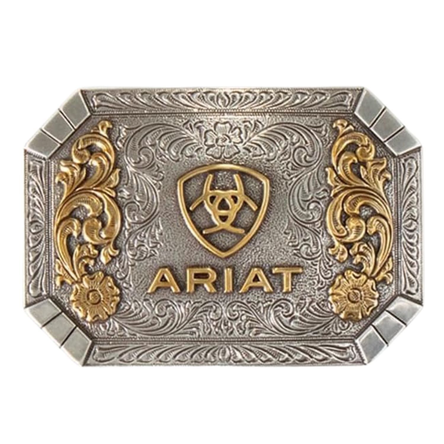 Ariat Mens Rectangle Western Floral Engraved Belt Buckle