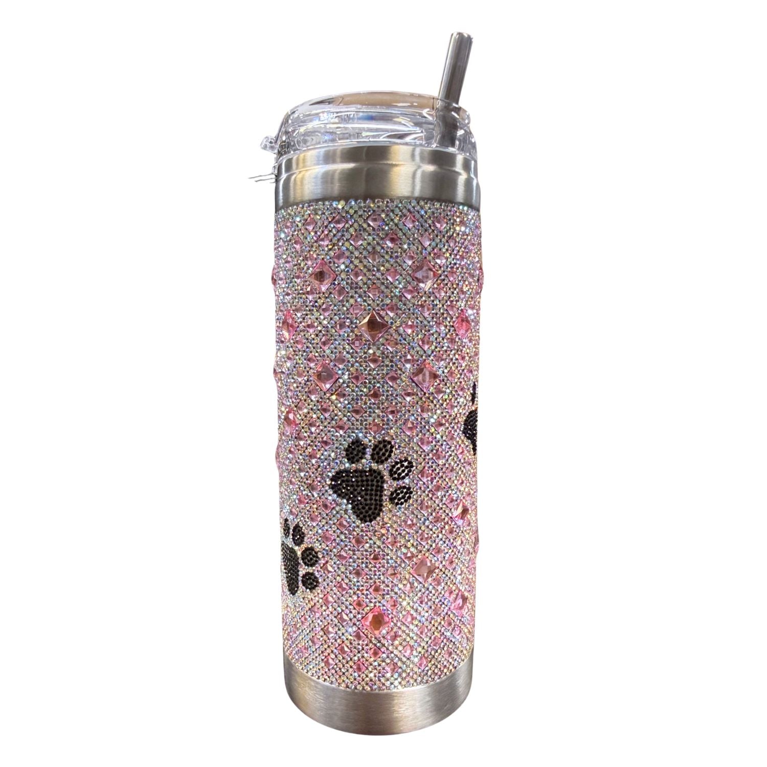 Jacqueline Kent Diamonds in the Ruff 20 oz Crystal Drink Tumbler, Pink with Paws