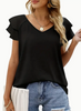 Women's Black Ruffle Sleeve Blouse T-Shirt