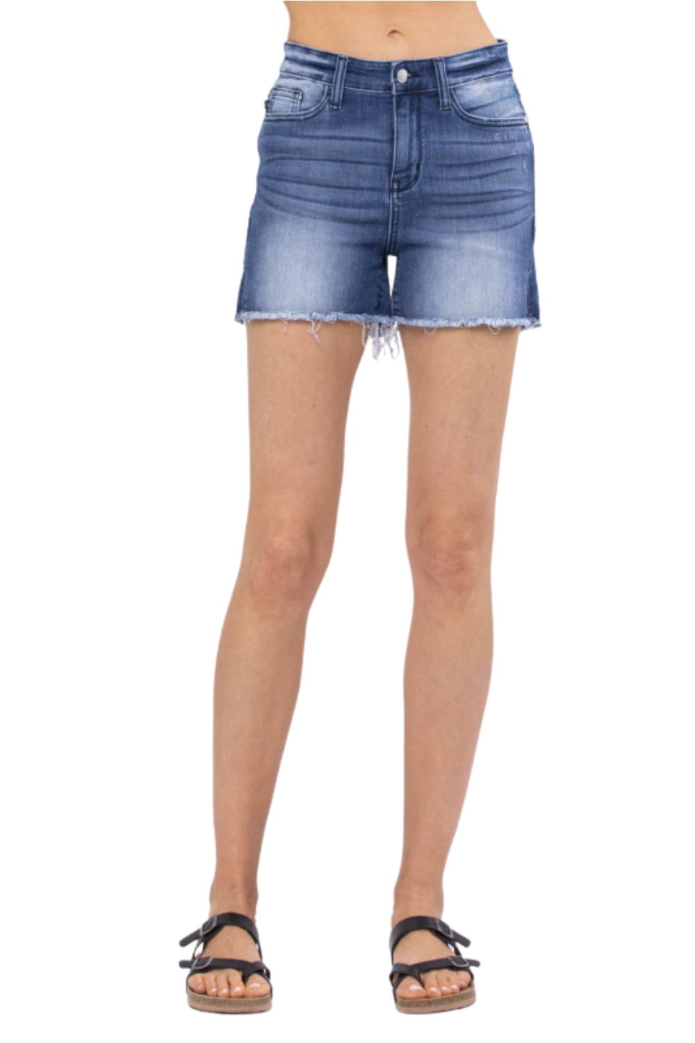 Judy Blue Womens Mid Rise Side Slit Cut Off Denim Shorts
