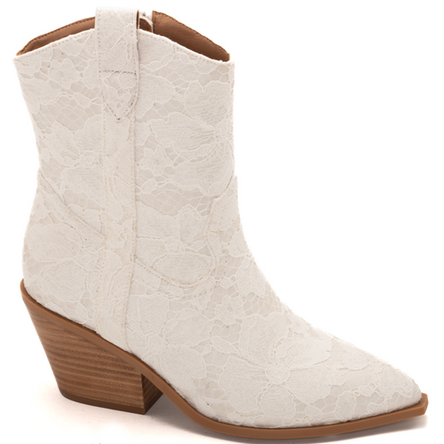 Hey Girl by Corkys Rowdy Short Western Boots, White Lace