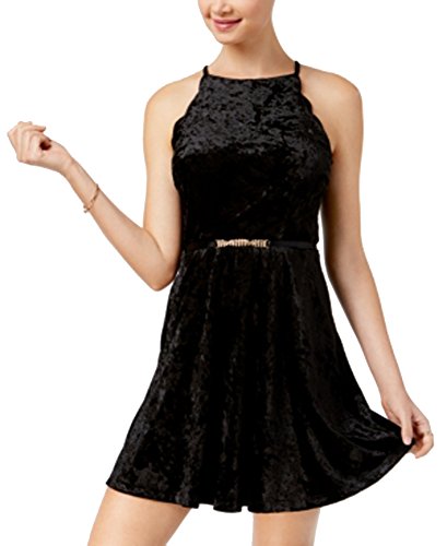 BCX Juniors' Belted Velvet Fit & Flare Dress, Black, Size 1 or 3