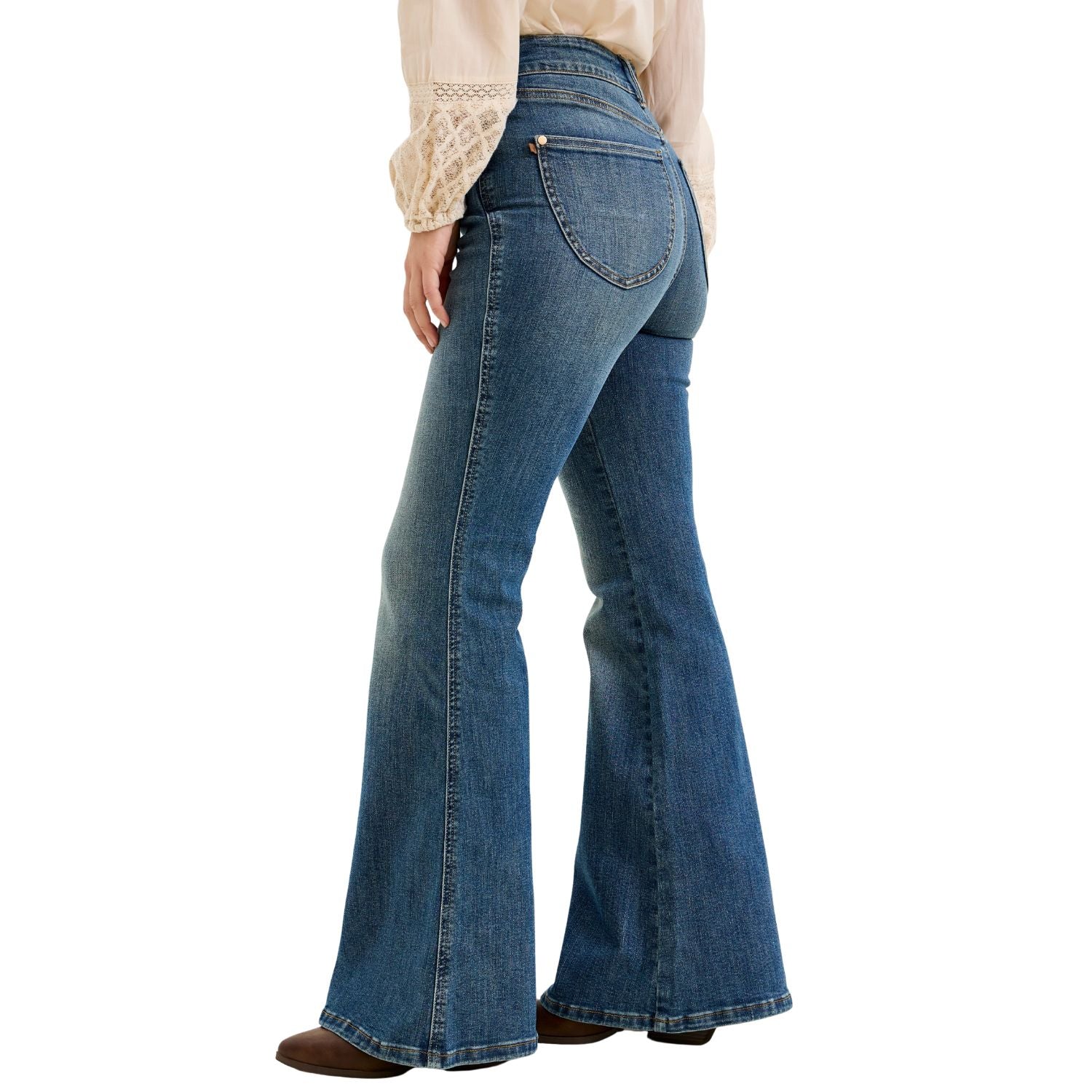 Judy Blue Womens High Waist Tummy Control Jaqueline Flare Denim Jeans- Dark Wash