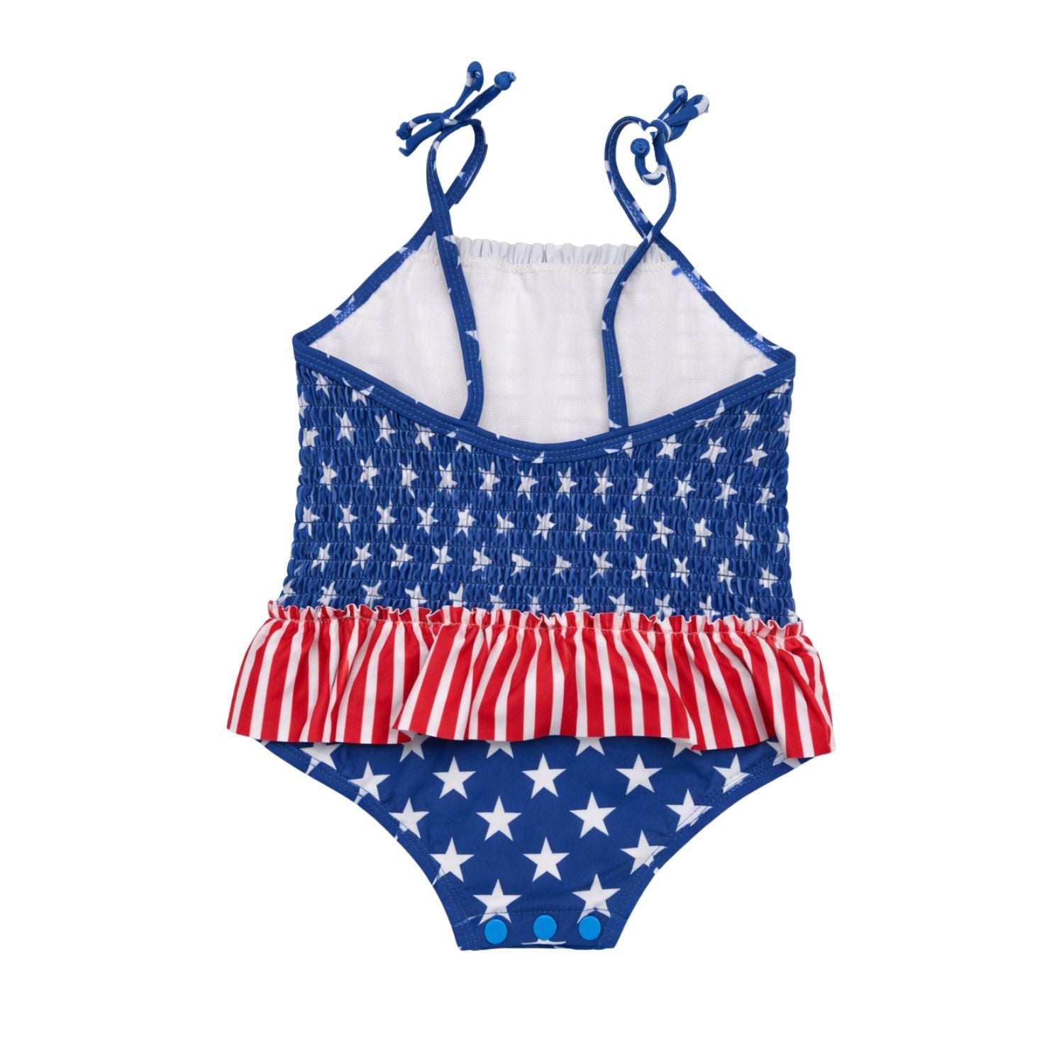 Heat Swimwear Infant Girls American Flag Smocked One Piece Ruffle Swimsuit