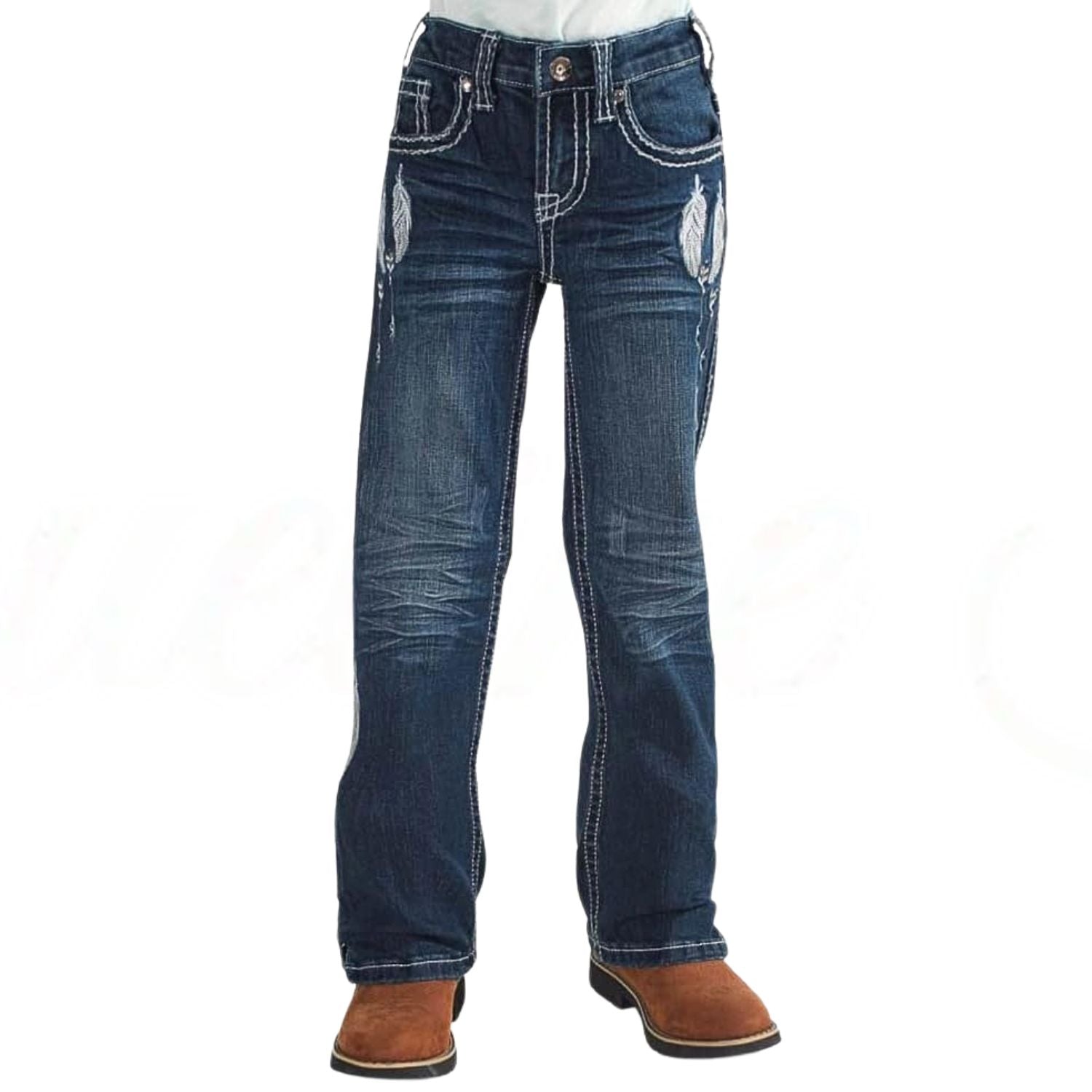 Cowgirl Tuff Girls Fly Western Bootcut Embroidered Mid Rise Jeans