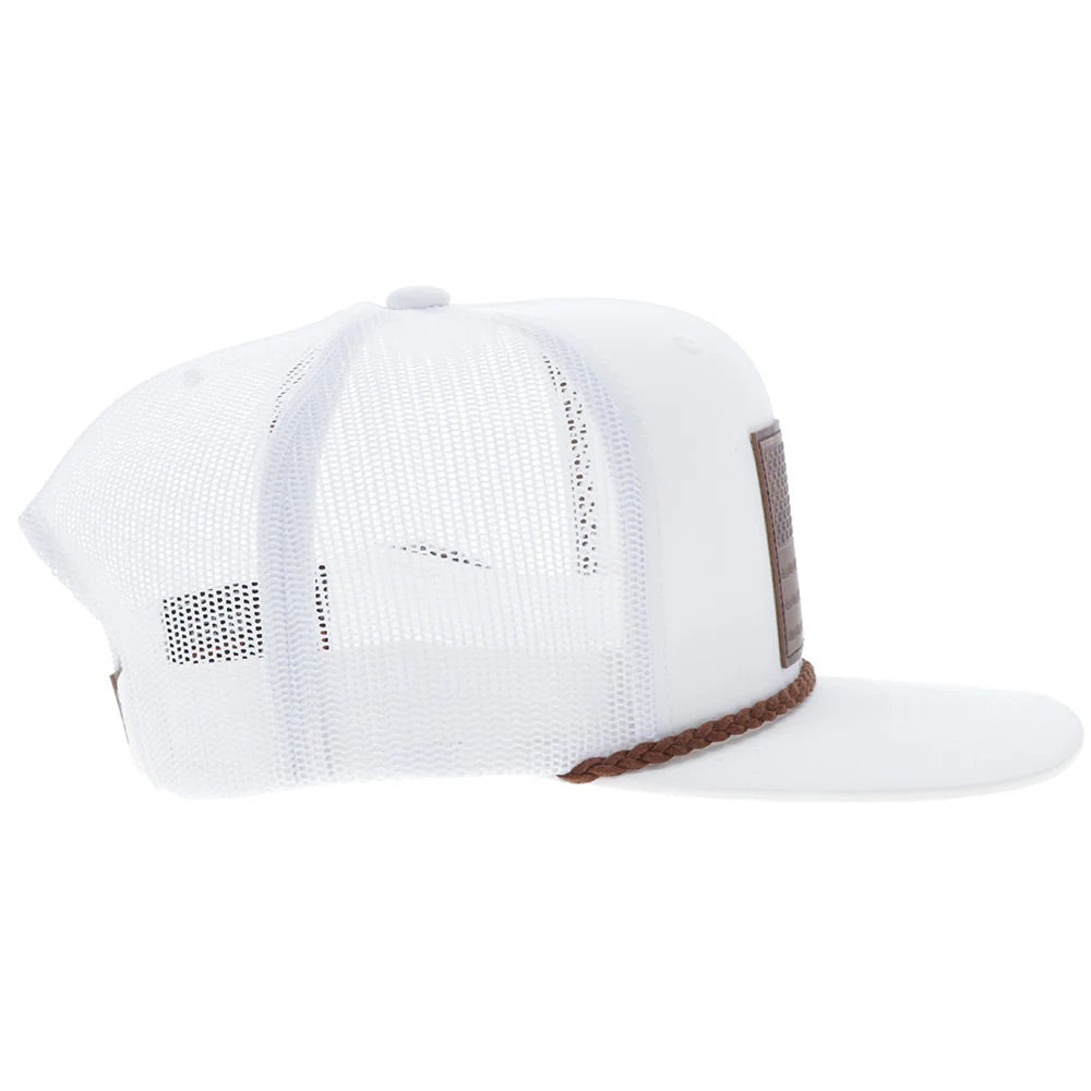 Hooey Mens Liberty Roper Adjustable Snapback Cap Hat- White With Leather Patch