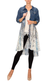 Origami Womens Denim Jacket with Printed Lace Layer (Denim/Navy)