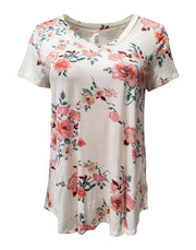 HoneyMe Womens Floral Print Short Sleeve Tunic Top