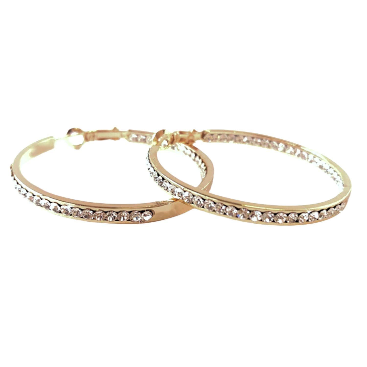 Jacqueline Kent Round Inside Out Chaparral Crystal Hoop Earrings (Gold, 30MM)