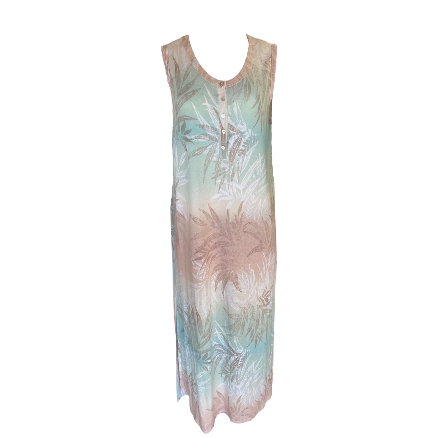 Now N Forever Womens Sleveless Full Length Split-hem Palm Print Dress