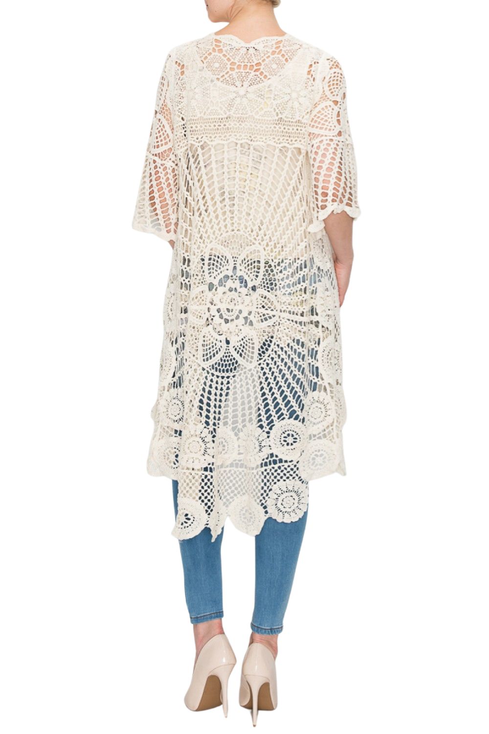 Origami Womens All Crochet High-Low Cardigan, Natural