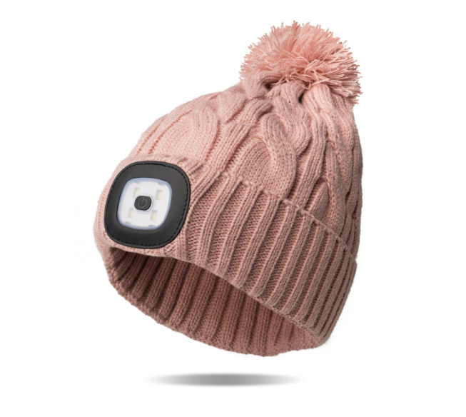 Night Scope Nova Women's Knit Pom Pom Beanie Hat and USB Rechargeable Light
