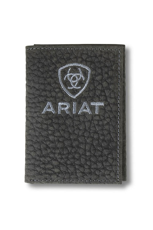 Ariat Mens Pebbled Bull Hide Leather Trifold Wallet