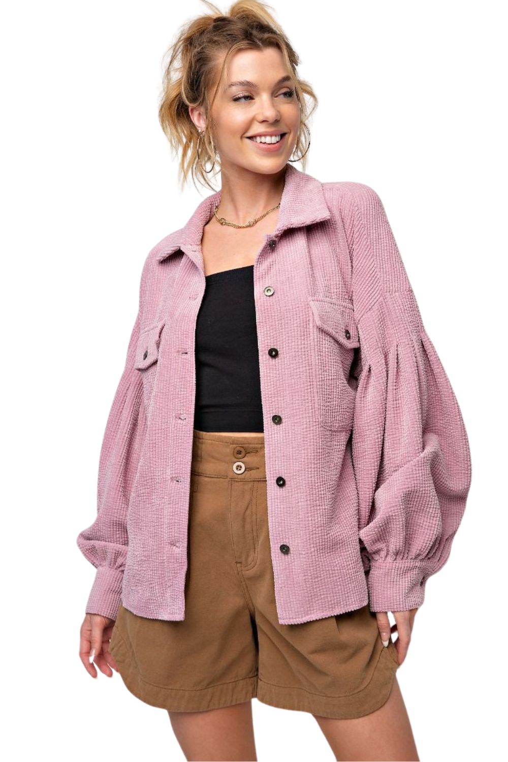 Easel Womens Button Down Corduroy Shirt Jacket