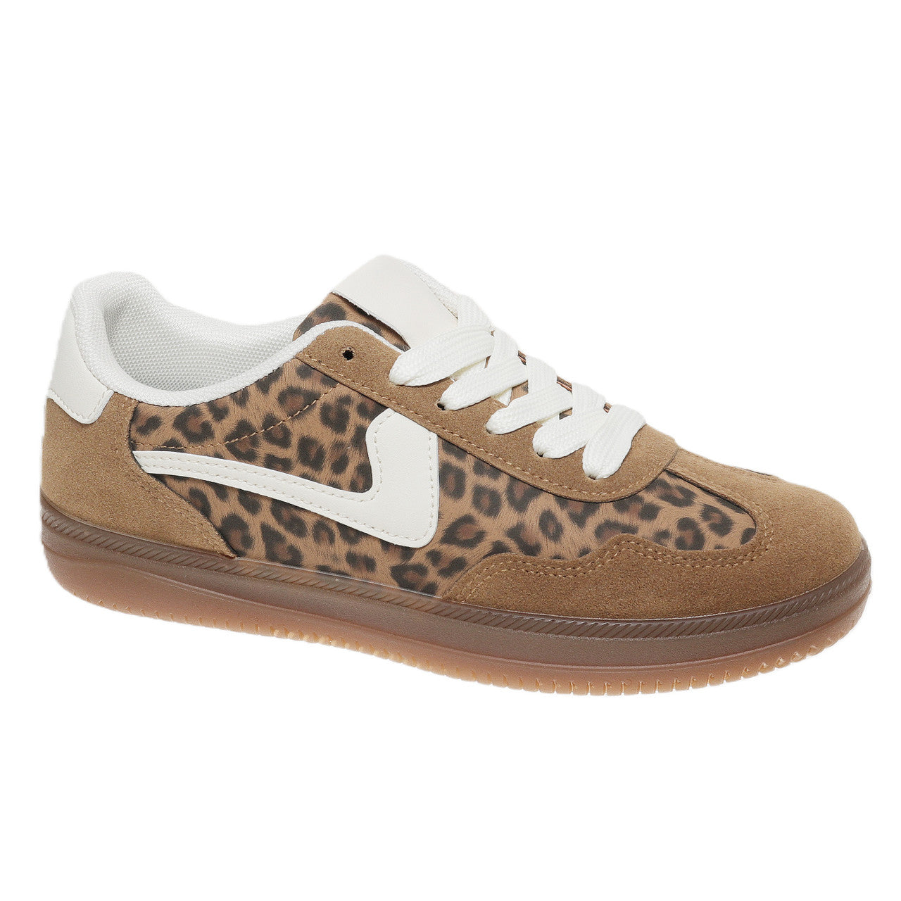 Outwoods Womens Giana 5 Leopard Print Gum Sole Lace Up Fashion Sneakers- Mocha