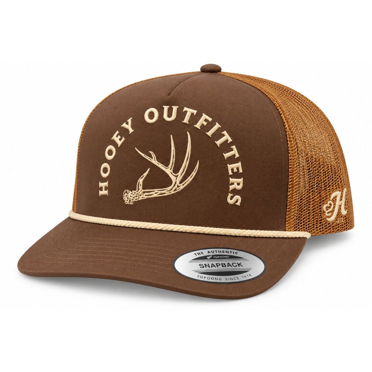 Hooey Men's Outfitters Antler Rope Trucker Snapback Hat, Brown/Tan