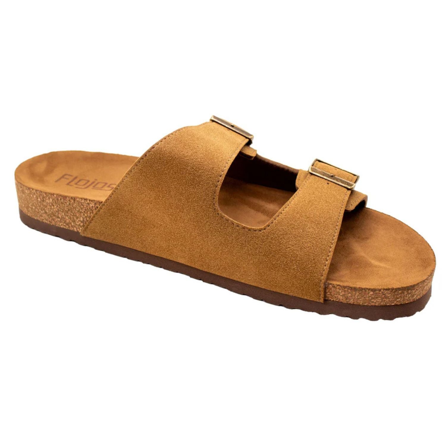 Flojos Mens Kelly Double Buckle Straps Slip On Sandal, Tan