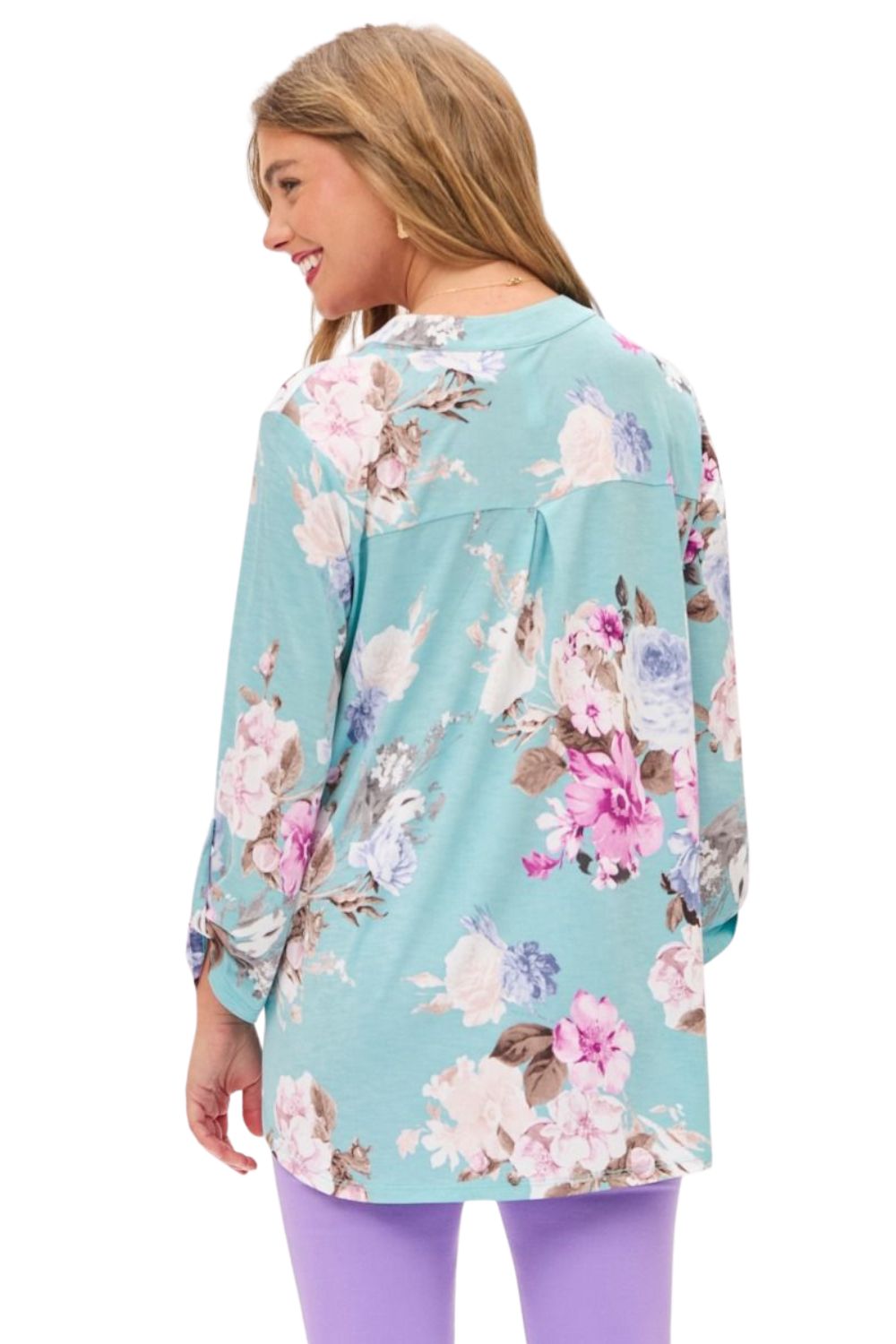 Dear Scarlett Womens Lizzy Relaxed Flowy High Low Blouse, Blue